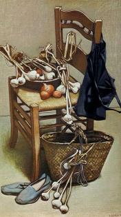 Still life with garlic and a wicker basket, 1961