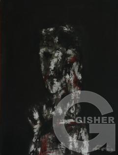 portrait with red    2002          acrylic on cardboard     35,7x27,2