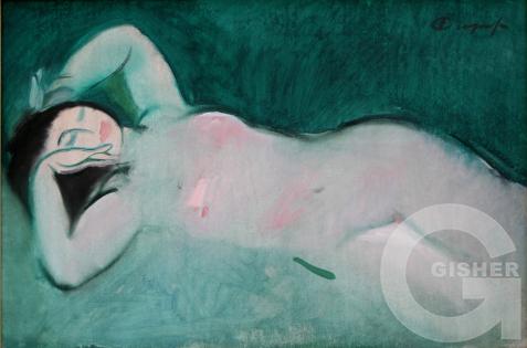 Nude Against Green Background