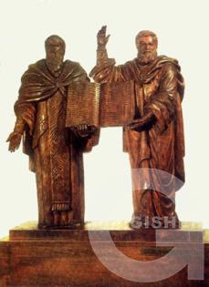 Sahak Partev and Mesrop Mashtots, founders of Armenian scripture. 1943, wooden variant in 1950, SMA